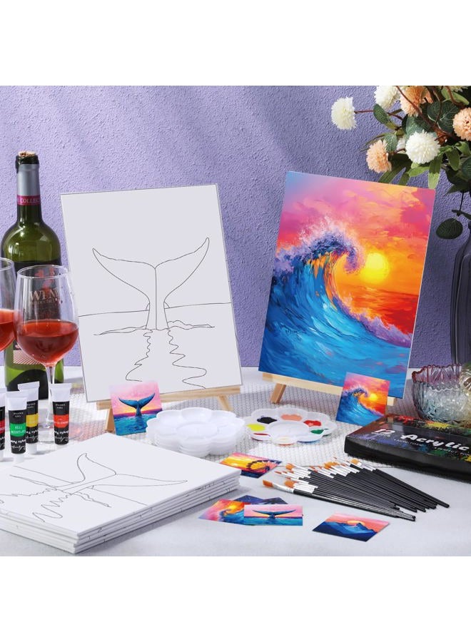 Sherr 12 Pcs Pre Drawn Canvas Pre Printed Canvas Set for Adults Cute Printed to Paint Set Theme Painting for Summer Party Favor(Beautiful Scenery,8 x 10 Inch) - Image 2