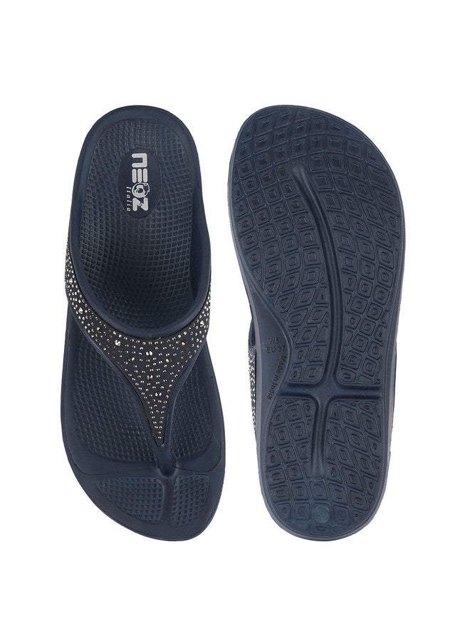 Neoz Ultra Soft Women's Slippers with Cushion FootBed for Adult | Comfortable & Light Weight| Stylish & Anti-Skid| Waterproof & Everyday Flip Flops for Ladies/Girls, W-SWAROVSKI-NAVY_6 - Image 2