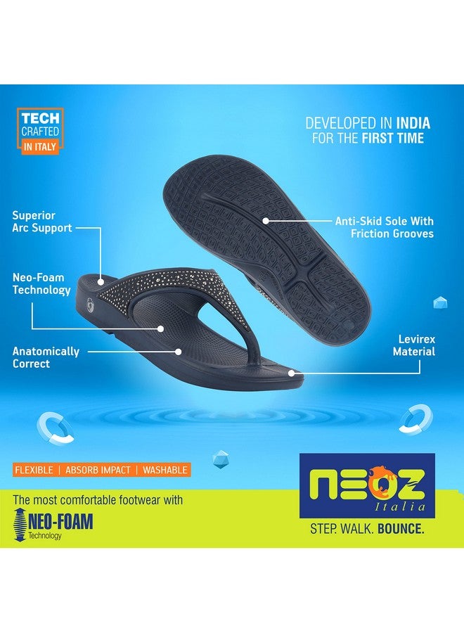 Neoz Ultra Soft Women's Slippers with Cushion FootBed for Adult | Comfortable & Light Weight| Stylish & Anti-Skid| Waterproof & Everyday Flip Flops for Ladies/Girls, W-SWAROVSKI-NAVY_6 - Image 3