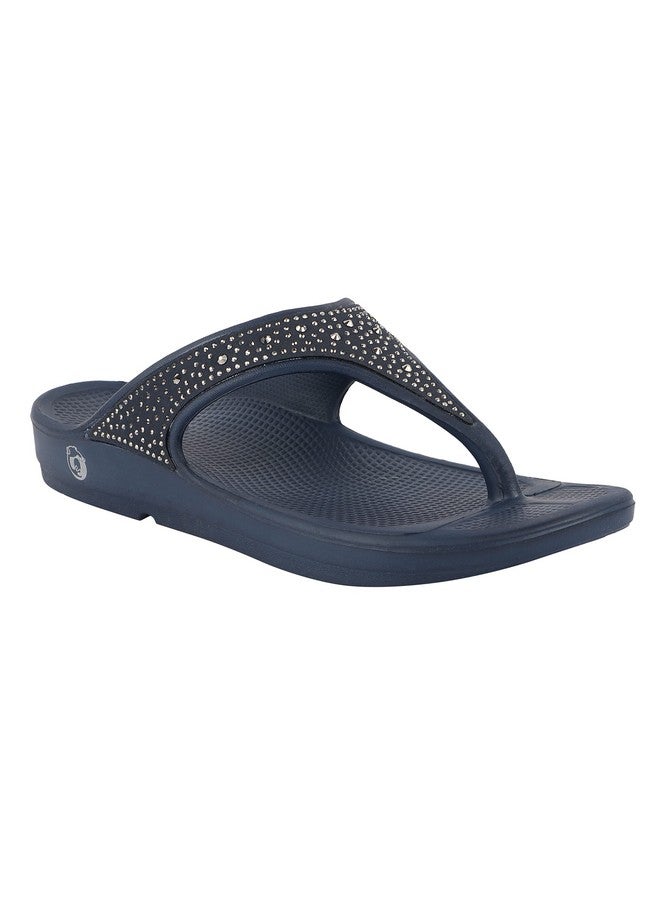 Neoz Ultra Soft Women's Slippers with Cushion FootBed for Adult | Comfortable & Light Weight| Stylish & Anti-Skid| Waterproof & Everyday Flip Flops for Ladies/Girls, W-SWAROVSKI-NAVY_6 - Image 1