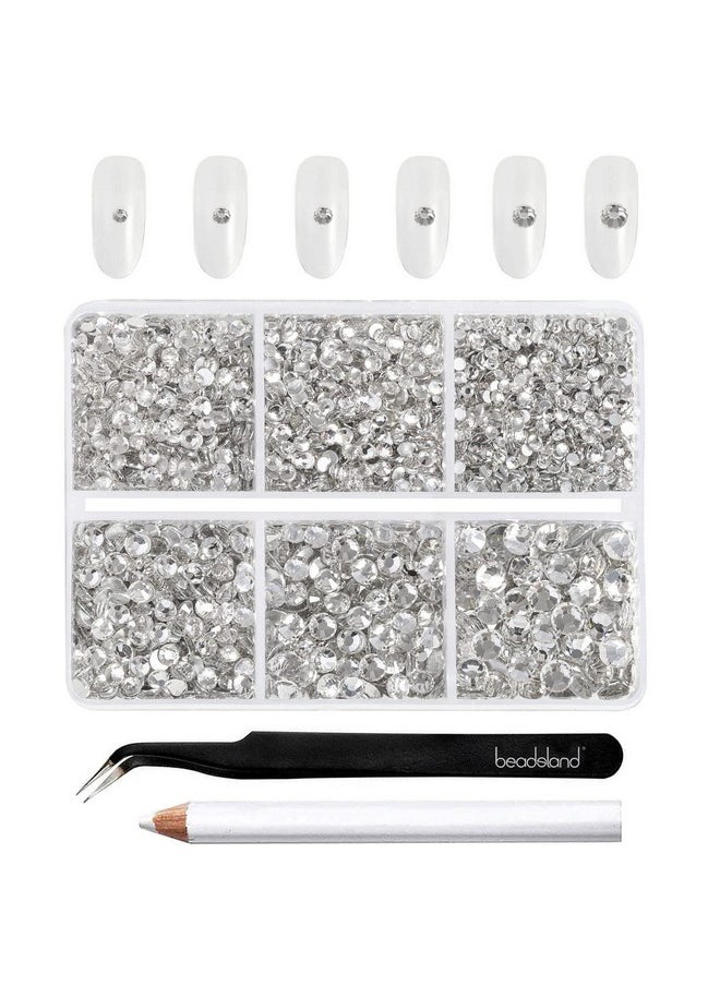 BEADSLAND 4300Pcs Flatback Rhinestonesclear Rhinestones Nail Gems Round Crystal Rhinestones For Craftsmixed 6 Sizes With Picking Tweezers And Wax Pencil Kit Ss6Ss20Crystal  - Image 1