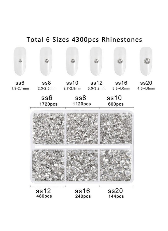 BEADSLAND 4300Pcs Flatback Rhinestonesclear Rhinestones Nail Gems Round Crystal Rhinestones For Craftsmixed 6 Sizes With Picking Tweezers And Wax Pencil Kit Ss6Ss20Crystal  - Image 4