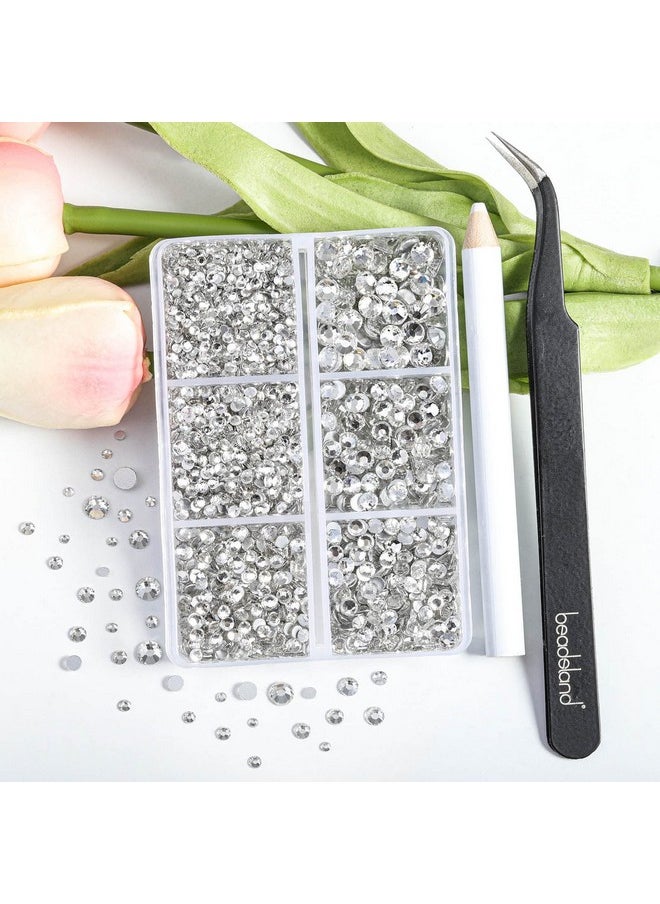 BEADSLAND 4300Pcs Flatback Rhinestonesclear Rhinestones Nail Gems Round Crystal Rhinestones For Craftsmixed 6 Sizes With Picking Tweezers And Wax Pencil Kit Ss6Ss20Crystal  - Image 2