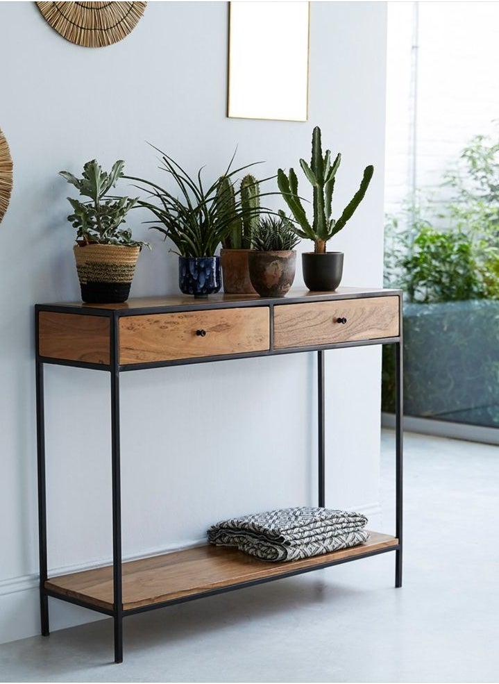 AGD - Side entry table with Two Drawers and a Lower Shelf in a Modern Design 100X33X90cm - Image 1