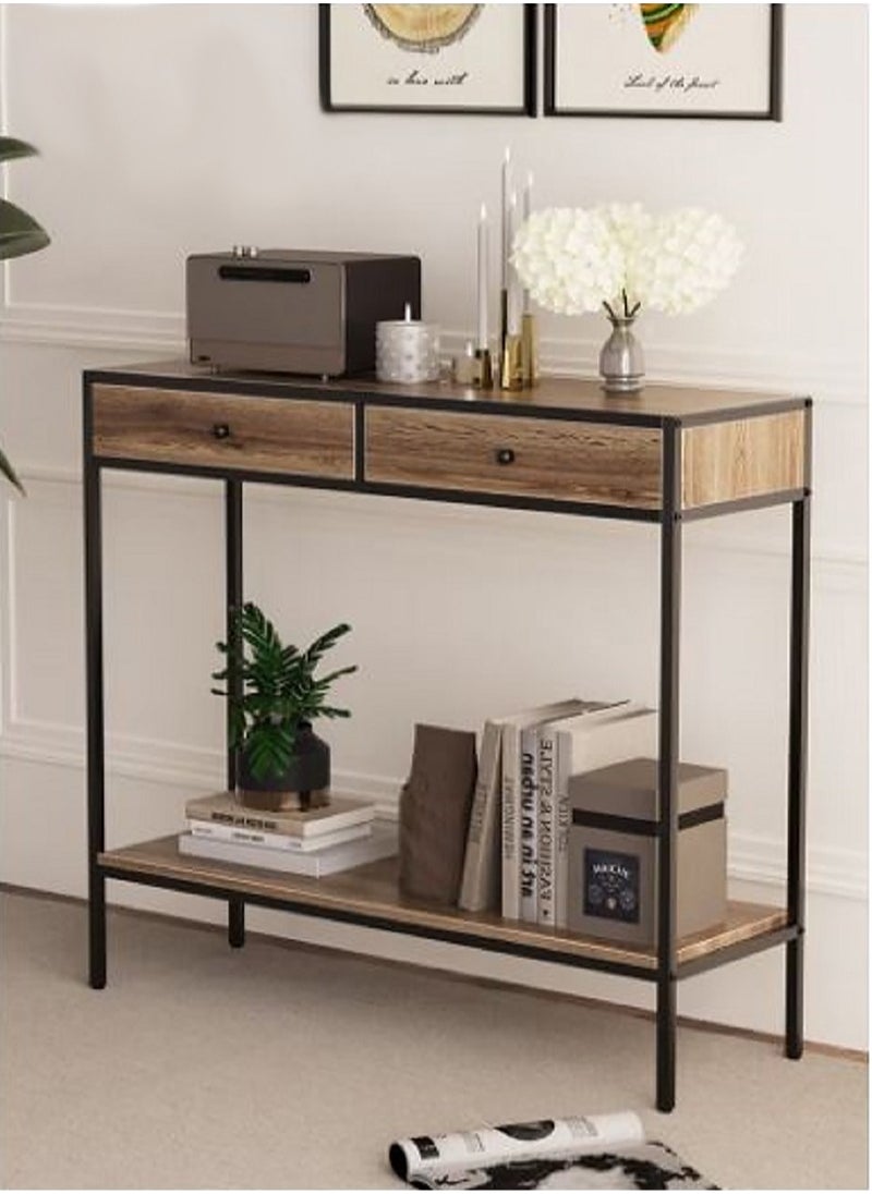 AGD - Side entry table with Two Drawers and a Lower Shelf in a Modern Design 100X33X90cm - Image 1