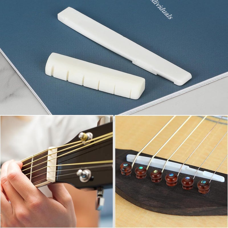 Blisstime 6 String Acoustic Guitar Bone Bridge Saddle and Nut and 6pcs Rosewood Guitar Bridge Pins - Image 5