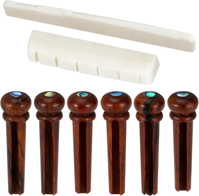 Blisstime 6 String Acoustic Guitar Bone Bridge Saddle and Nut and 6pcs Rosewood Guitar Bridge Pins - Image 4