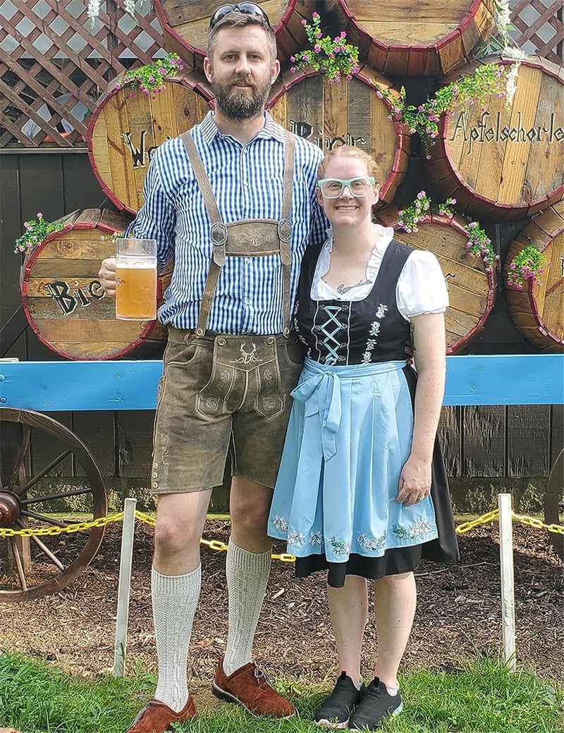 JASAMBAC 3-Piece German Oktoberfest Dirndl Dress for Cosplay Carnival Halloween Size 2XL Color Blue - Image 2