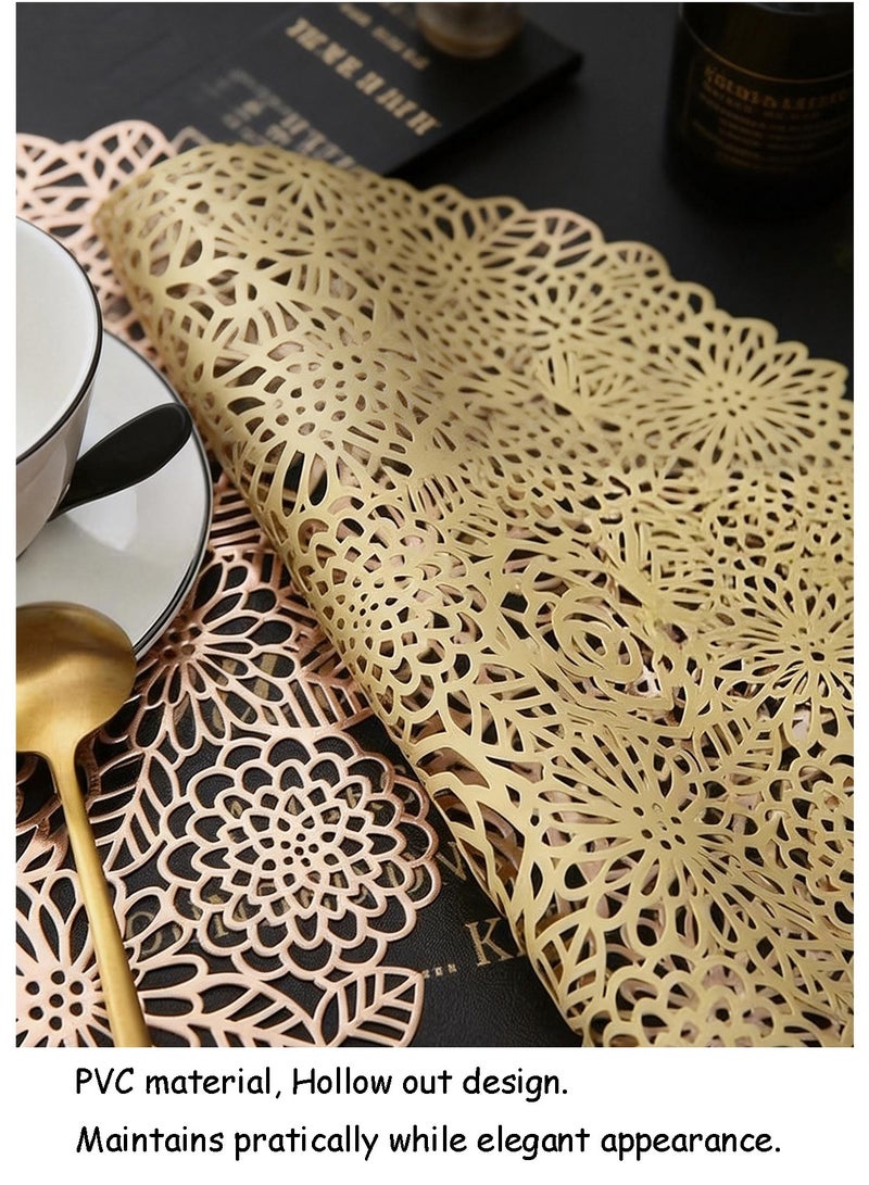 DB Innov. Placemats, 4 PCS Golden Round Rose Type Placemats, Hollow Washable PVC Placemats, Non-Slip Stain Heat Resistant Place Mats for Dining Table, Diameter 15x15 Inch. - Image 4