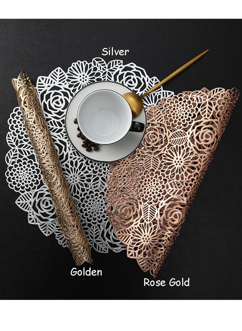 DB Innov. Placemats, 4 PCS Golden Round Rose Type Placemats, Hollow Washable PVC Placemats, Non-Slip Stain Heat Resistant Place Mats for Dining Table, Diameter 15x15 Inch. - Image 5