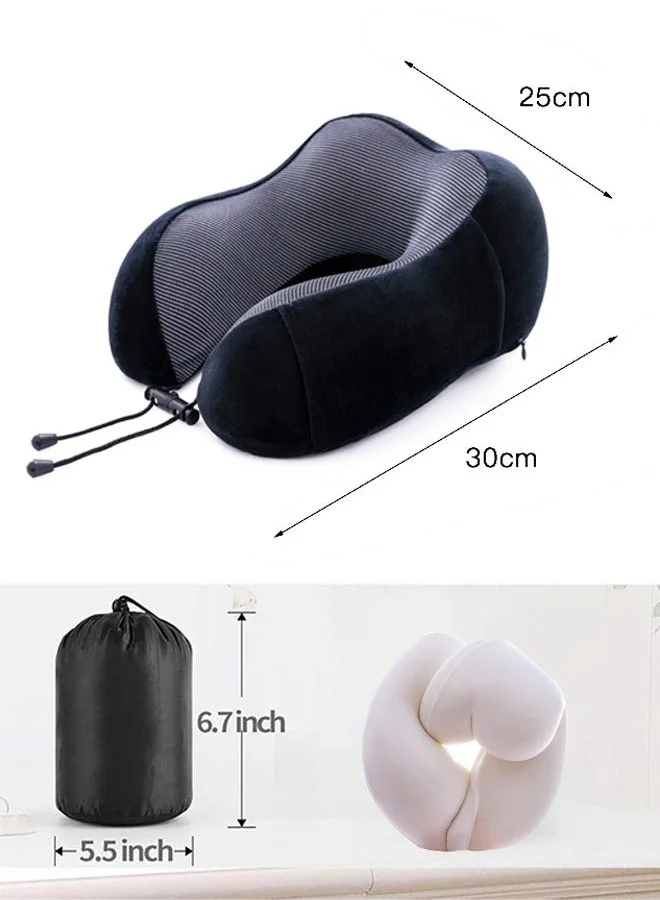 Sharpdo Travel Pillow Set Memory Foam U-Neck Pillow Travel Accessories Airplane Travel Kit with 3D Contoured Eye Mask, Earplugs and Storage Bag