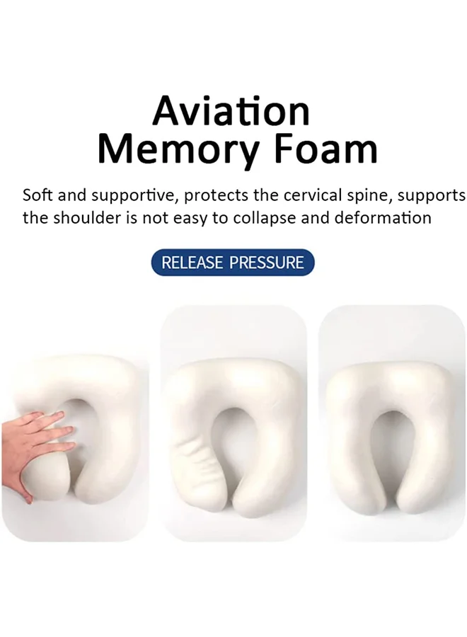 Sharpdo Travel Pillow Set Memory Foam U-Neck Pillow Travel Accessories Airplane Travel Kit with 3D Contoured Eye Mask, Earplugs and Storage Bag