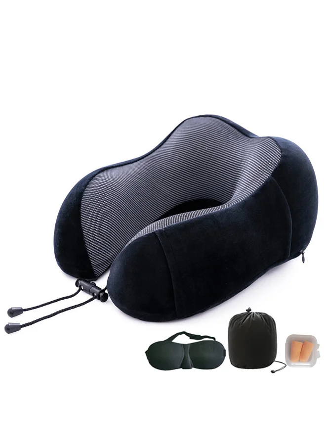 Sharpdo Travel Pillow Set Memory Foam U-Neck Pillow Travel Accessories Airplane Travel Kit with 3D Contoured Eye Mask, Earplugs and Storage Bag