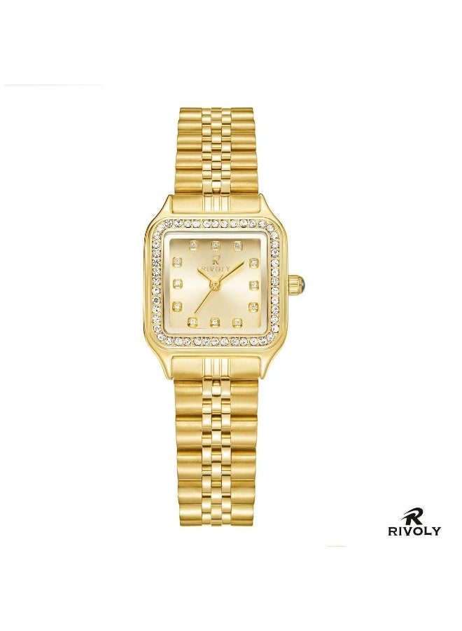 Women's wristwatch with a stainless steel bracelet and a zircon-studded dial.