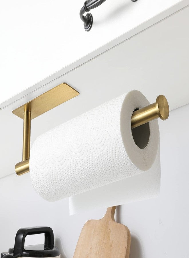 theaoo Paper Towel Holder for Kitchen, Adhesive Under Cabinet Paper Towel Roll Rack for Bathroom Towel, Wall Mounted Matte Black, SUS304 Stainless Steel(1, Gold) - Image 2