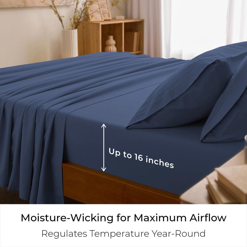 Mellanni Queen Sheets Set - 4 PC Iconic Collection Bedding - Hotel Luxury, Extra Soft, Cooling Bed Sheets - Wrinkle, Fade, Stain Resistant (Queen, Blue Nova) - Image 4