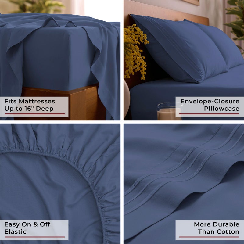 Mellanni Queen Sheets Set - 4 PC Iconic Collection Bedding - Hotel Luxury, Extra Soft, Cooling Bed Sheets - Wrinkle, Fade, Stain Resistant (Queen, Blue Nova) - Image 5
