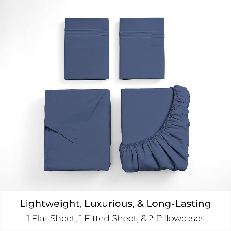 Mellanni Queen Sheets Set - 4 PC Iconic Collection Bedding - Hotel Luxury, Extra Soft, Cooling Bed Sheets - Wrinkle, Fade, Stain Resistant (Queen, Blue Nova) - Image 3