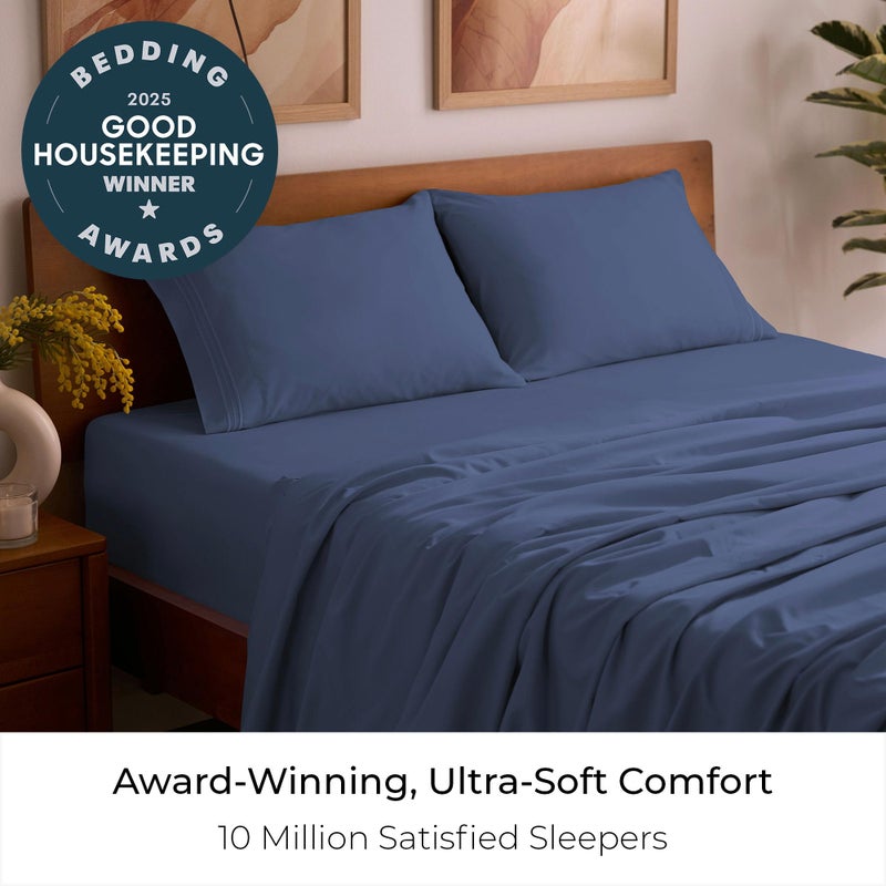 Mellanni Queen Sheets Set - 4 PC Iconic Collection Bedding - Hotel Luxury, Extra Soft, Cooling Bed Sheets - Wrinkle, Fade, Stain Resistant (Queen, Blue Nova) - Image 2
