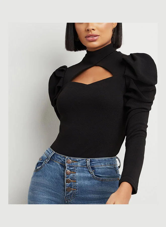 Styli Puff Sleeves Cut Out Keyhole Bodysuit