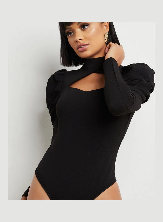 Styli Puff Sleeves Cut Out Keyhole Bodysuit