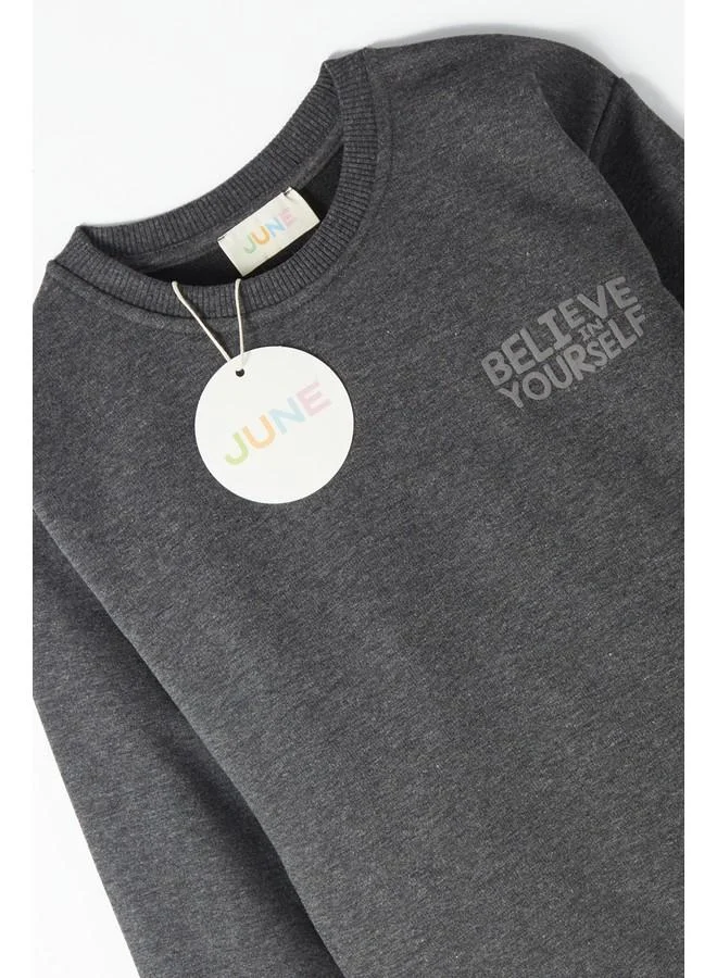 JUNE June Kid Slogan Printed 2-Pack Sweatshirt & Sweatpant Set Anthracite