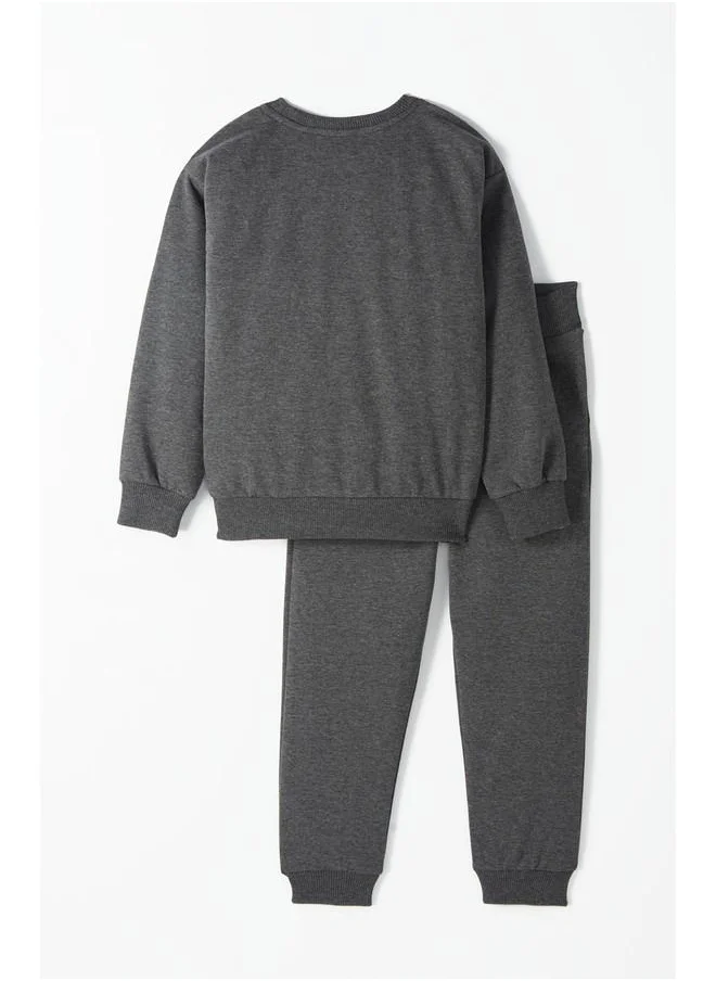 جون June Kid Slogan Printed 2-Pack Sweatshirt & Sweatpant Set Anthracite