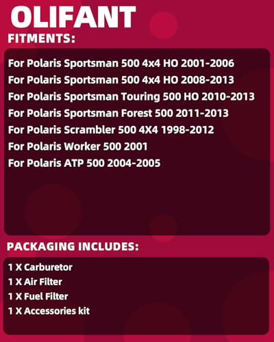 OLIFANT Carburetor For Polaris Sportsman 500 HO 20012006 20082013Only HOScrambler 500 4X4 19982012Worker 500 2001ATP 500 20042005 With Air Filter - Image 3