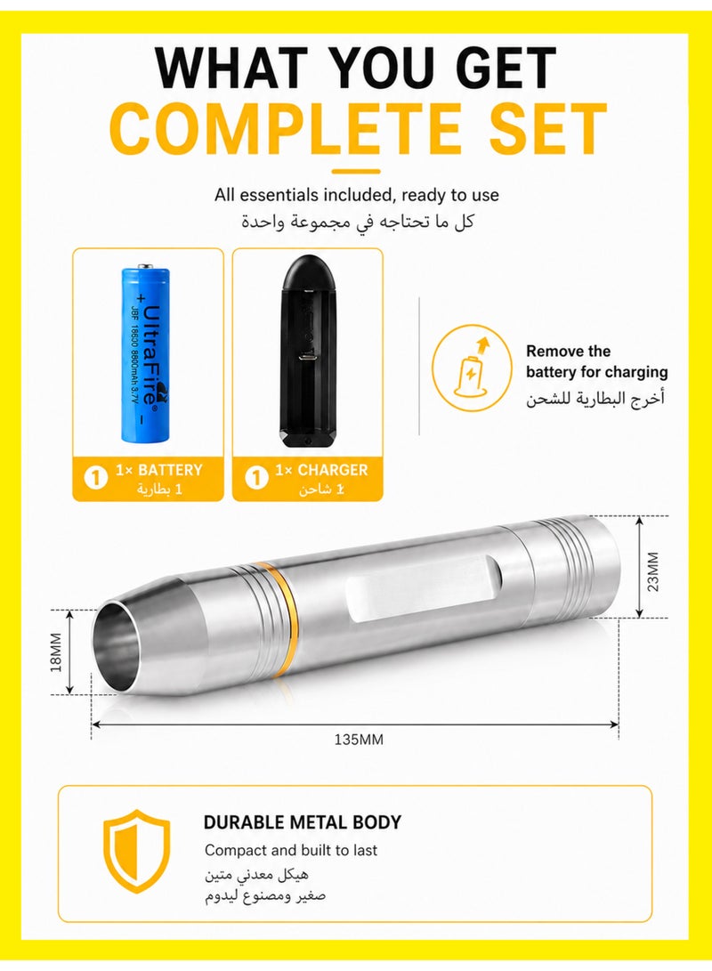 BASEMENT-1 Rechargeable LED Egg Candler For Incubation, Cold Light Egg Tester Lamp For Checking Fertilized Eggs, Metal Body With 18650 Battery, Silver - Image 4