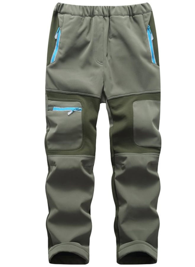 Arssm Kids Boy's Snow Pants Youth Fleece Lind Hiking Pants Softshell Winter Warm Insulated Trousers, Army, 8-9 Years - Image 1