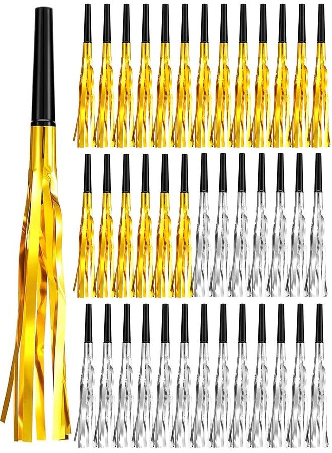 Skylety 40 Pieces Party Noise Makers New Year Horns and Blowouts Gold Glitter Squawkers Whistles Metallic Party Fringed Noisemaker Musical Blowers Bulk for Christmas 2025 Birthday Party Supplies - Image 1