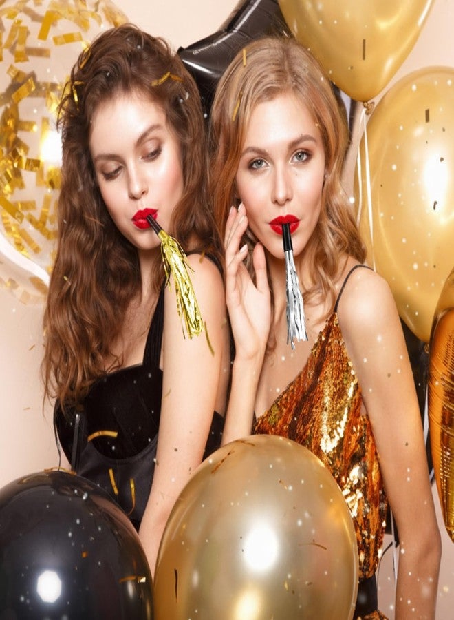 Skylety 40 Pieces Party Noise Makers New Year Horns and Blowouts Gold Glitter Squawkers Whistles Metallic Party Fringed Noisemaker Musical Blowers Bulk for Christmas 2025 Birthday Party Supplies - Image 5