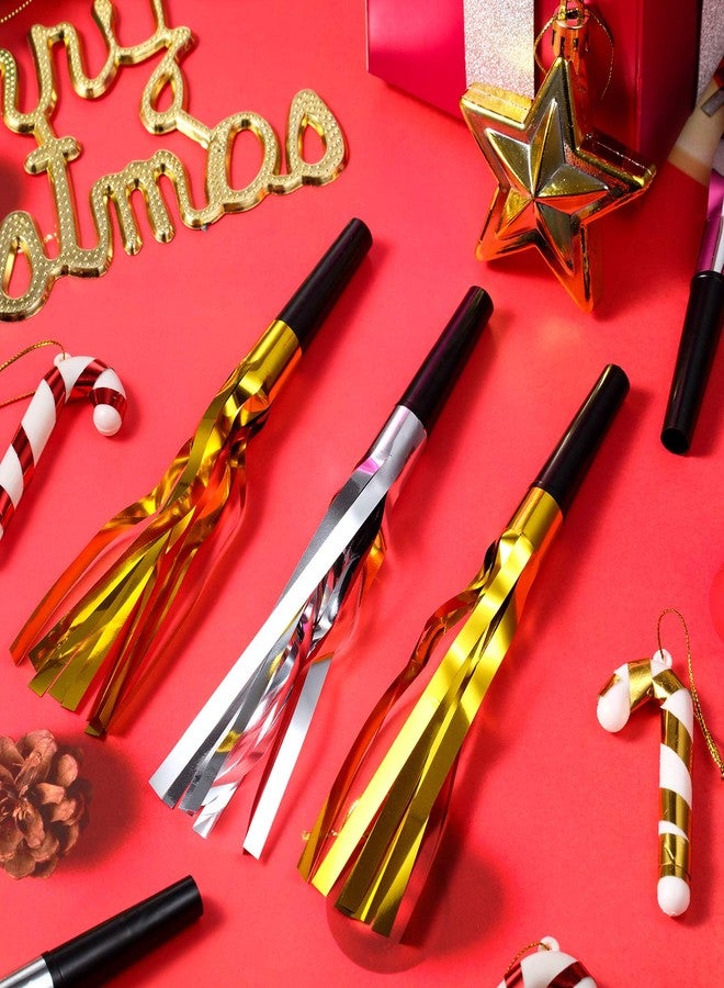 Skylety 40 Pieces Party Noise Makers New Year Horns and Blowouts Gold Glitter Squawkers Whistles Metallic Party Fringed Noisemaker Musical Blowers Bulk for Christmas 2025 Birthday Party Supplies - Image 4