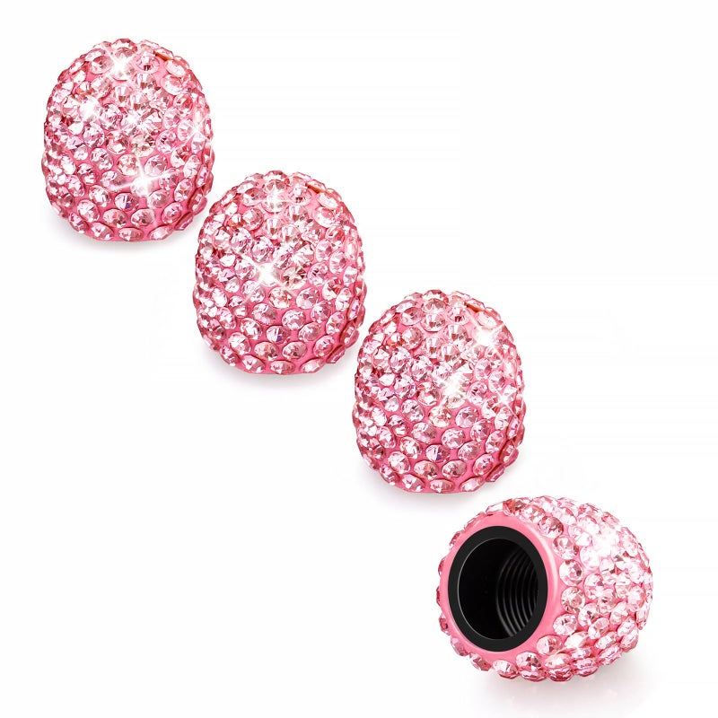 Hzjd Tire Valve Stem Caps  Handmade Crystal Rhinestone  Pink(4 Pack)