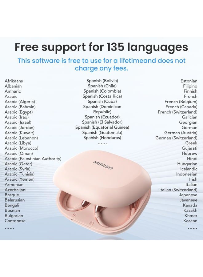 Miniso سماعات أذن لاسلكية X33 مع ترجمة AI بتقنية البلوتوث مقاومة للماء IPX5 مع وقت تشغيل 35 ساعة سماعات رأس على الأذن صوت متميز اتصال بعيد مع علبة شحن باللون الوردي - Image 2