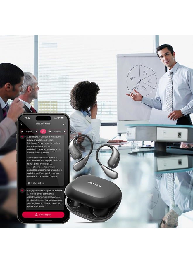 Miniso سماعات أذن لاسلكية X33 مع ترجمة AI بتقنية البلوتوث مقاومة للماء IPX5 مع وقت تشغيل 35 ساعة سماعات رأس على الأذن صوت متميز اتصال بعيد مع علبة شحن باللون الوردي - Image 4