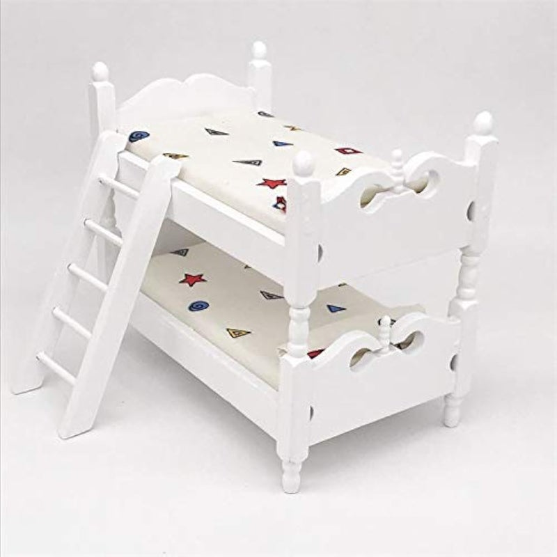 SXFSE Loft Bed 112 Wooden Dollhouse Miniature Furniture Decor Bunk Bed with Ladder Bedroom Set Play Toy - Image 3