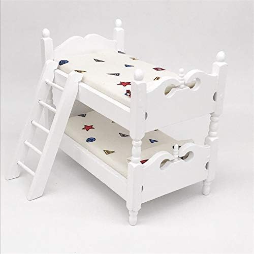 SXFSE Loft Bed 112 Wooden Dollhouse Miniature Furniture Decor Bunk Bed with Ladder Bedroom Set Play Toy - Image 5