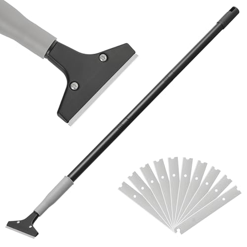 Luvenia Heavy Duty 4-inch Razor Blade Floor Scraper, 50 Inch Long-Handle, Cleaning Glass Wall Scraper, with 10 Blades, Painting Stripping Tools, Tile, Floors, Walls - Image 1