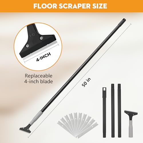 Luvenia Heavy Duty 4-inch Razor Blade Floor Scraper, 50 Inch Long-Handle, Cleaning Glass Wall Scraper, with 10 Blades, Painting Stripping Tools, Tile, Floors, Walls - Image 5