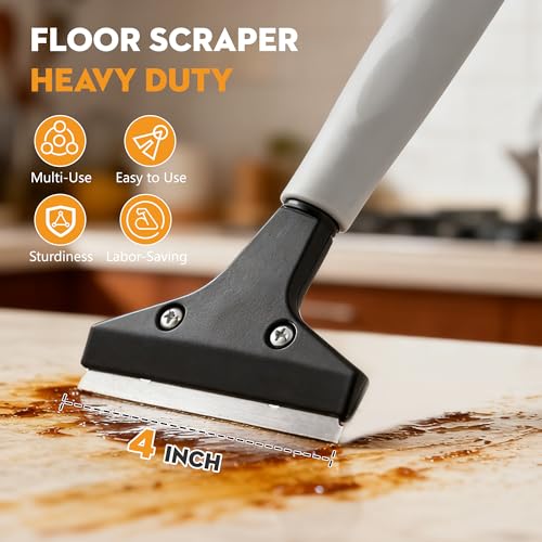 Luvenia Heavy Duty 4-inch Razor Blade Floor Scraper, 50 Inch Long-Handle, Cleaning Glass Wall Scraper, with 10 Blades, Painting Stripping Tools, Tile, Floors, Walls - Image 2
