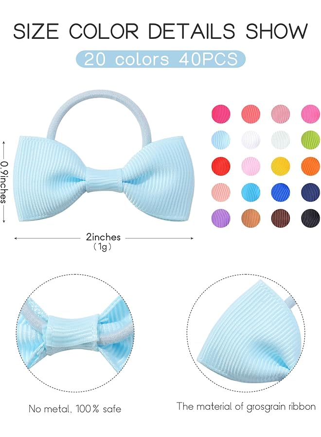 KASTWAVE Baby Girl Hair Accessories Set 20 Pcs Bow Tie Mini Elastic Hair Bands Suitable For Toddlers - Image 2