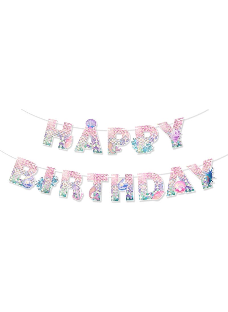 Ticuenicoa Ticuenicoa Mermaid Happy Birthday Banner Under The Sea Pink Blue Mermaid Themed Birthday Party Decorations for Girls Kids Princess Birthday Party and Home Decor Supplies  - Image 1
