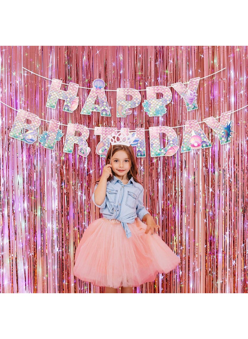 Ticuenicoa Ticuenicoa Mermaid Happy Birthday Banner Under The Sea Pink Blue Mermaid Themed Birthday Party Decorations for Girls Kids Princess Birthday Party and Home Decor Supplies  - Image 2