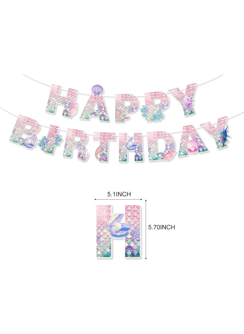 Ticuenicoa Ticuenicoa Mermaid Happy Birthday Banner Under The Sea Pink Blue Mermaid Themed Birthday Party Decorations for Girls Kids Princess Birthday Party and Home Decor Supplies  - Image 5
