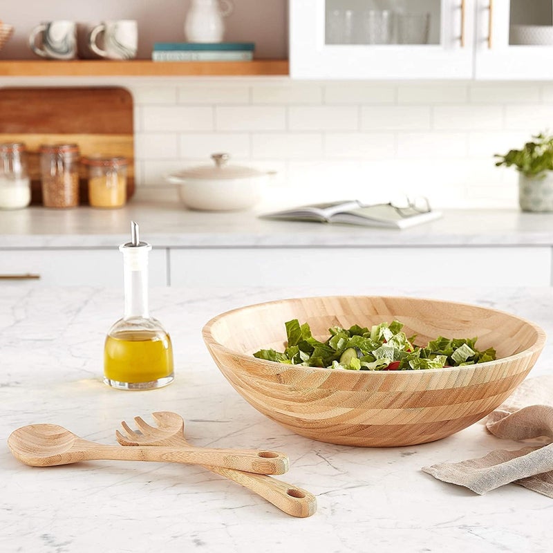 Lipper International Bamboo Wood Salad Bowls Set with Server Utensils - 7-Piece Assorted Sizes - Image 5