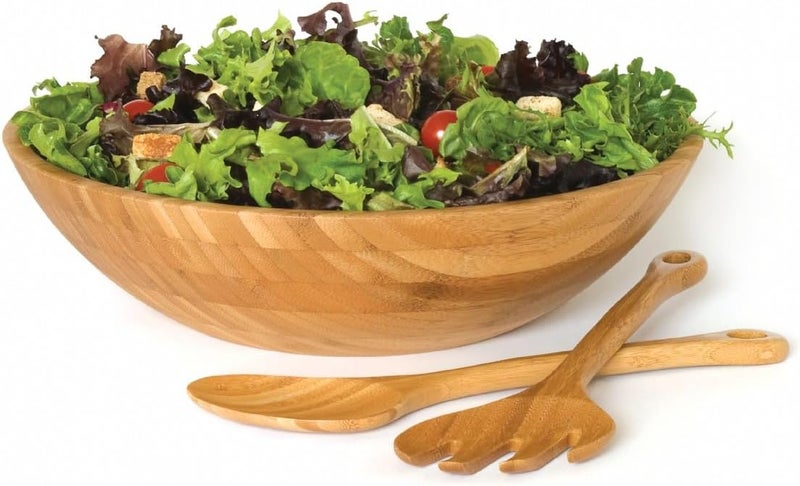 Lipper International Bamboo Wood Salad Bowls Set with Server Utensils - 7-Piece Assorted Sizes - Image 3