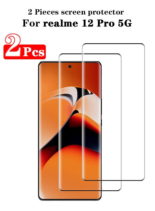 2 Pieces Full Cover Glass Screen Protector For realme 12 Pro 5G Black/Clear and Screen Protector Accessories - Image 1