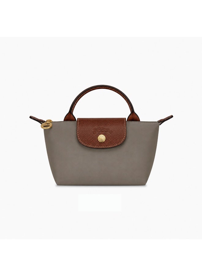 Sleek Grey Mini Tote Bag with Brown Leather Accents and Foldable  Design