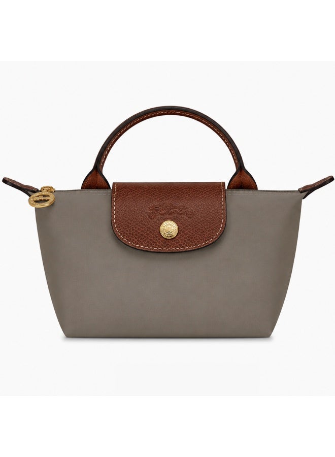Longchamp Sleek Grey Mini Shoulder Bag with Brown Leather Accents and Foldable Design - Image 1